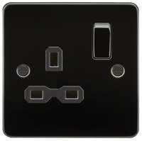 Flat plate 13A 1G DP switched socket - gunmetal with black insert_base
