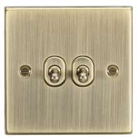 10A 2G 2 Way Toggle Switch - Square Edge Antique Brass_base